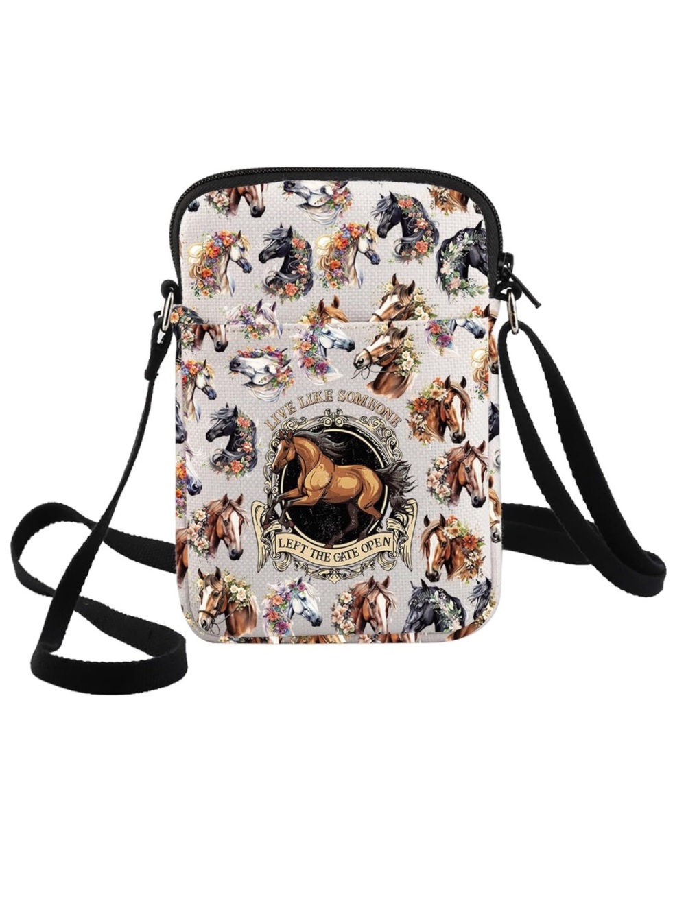 Horse Crossbody Bag Canvas Spacious Durable Animal Themed Gift for Horse Lovers